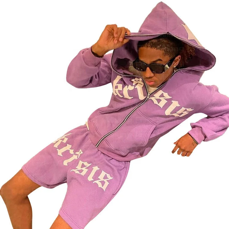 High Quality French Terry Sweatsuits Custom 2 Piece 100% Cotton Sweat Suits Full Zip up Mens Hoodie and Joggers Sweat Pants Set gallery 4