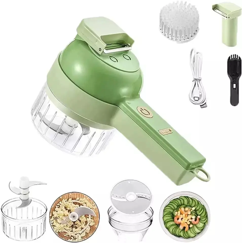 4 In 1 Handheld Electric Vegetable Cutter Set Kitchen Tool Ginger ...