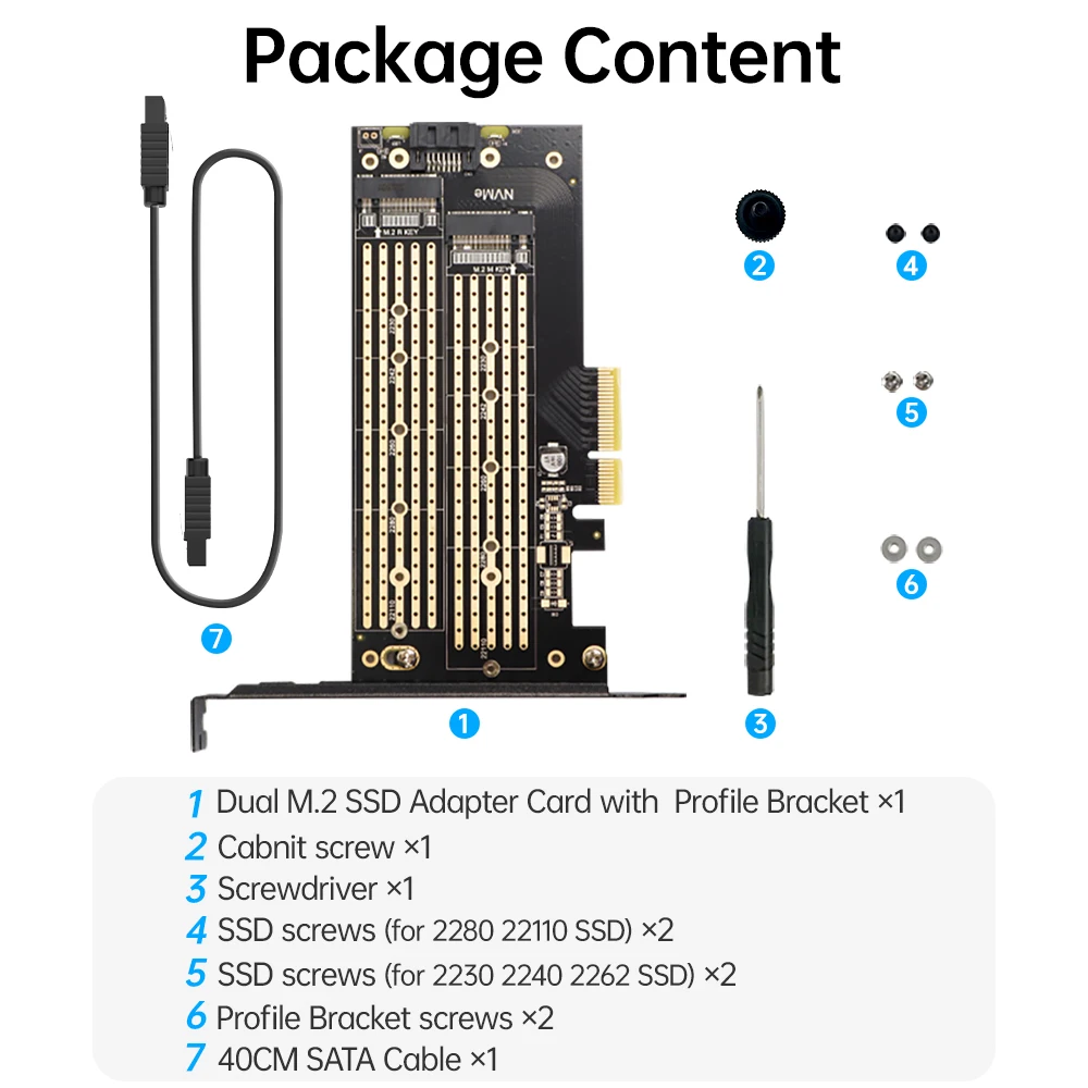 AMPCOM Dual M.2 PCIE 4.0 Adapter Card for NVMe / SATA SSD, NVME (m Key) and SATA (b Key) 22110/80/60/42/30 SSD to PCIe x4 Slot