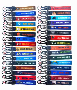 New Custom NFL Carabiner Keychain Lanyard Polyester Fabric Woven Wrist Strap Football Team Logo Key Tag