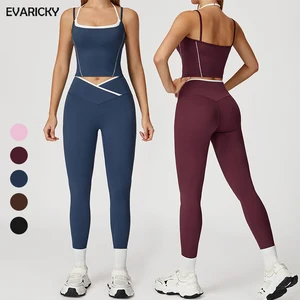 Women's Gym Wear Training Fashion Pants Leggings Set Manufacturers Yoga Sports Clothes Two-piece Tracksuit Women's Gym Set