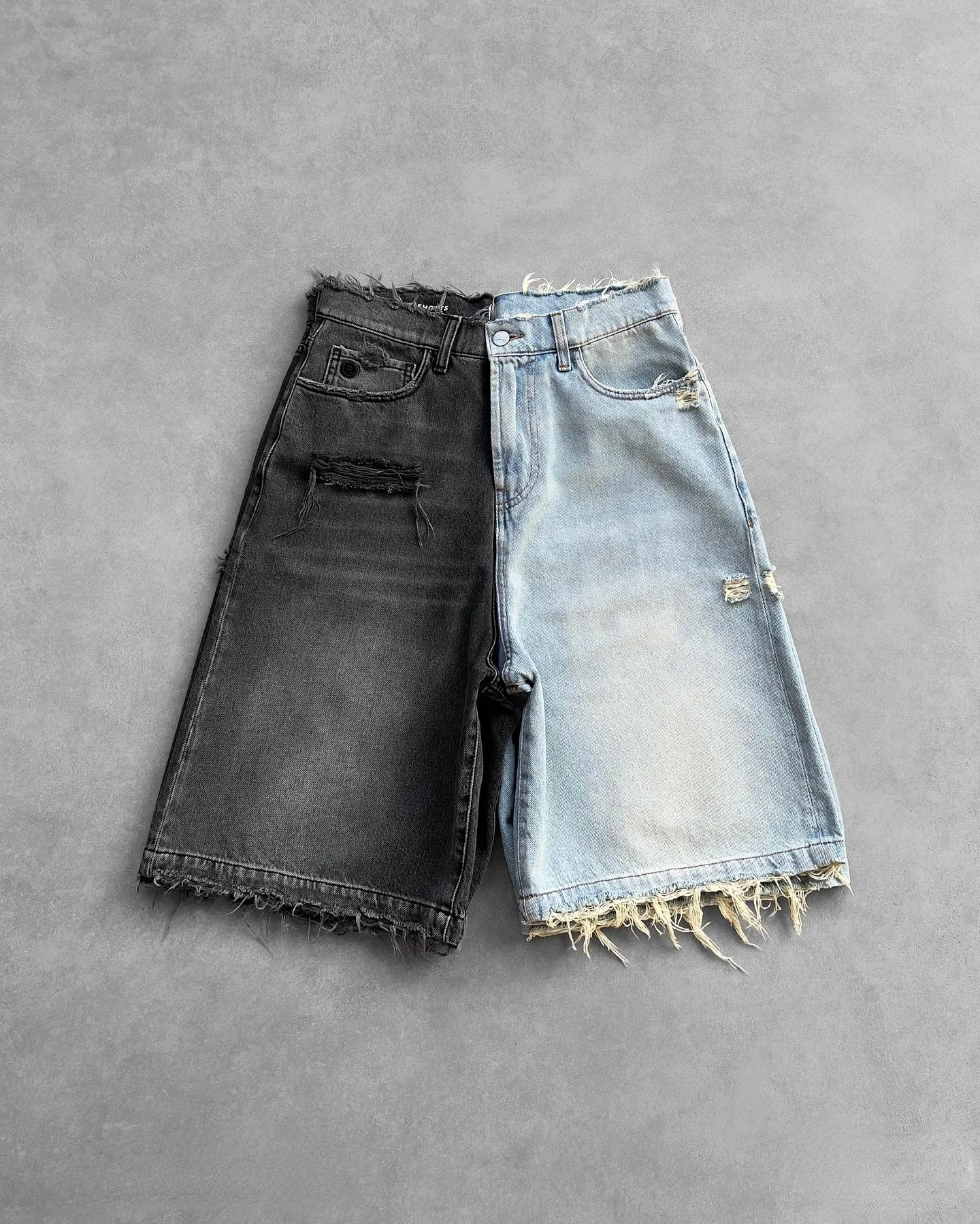Gothic Style Black Punk Washed Denim Drawstring Shorts Men's Summer Street Hip-hop Ripped Y2K manufacture