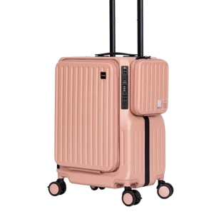 For Pink Luxury Carry-On Cabin Luggage Light Weight ABS+PC Hardshell Front Open Pocket Spinner Wheels Modern Airline Approved