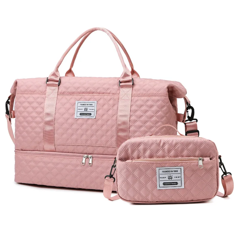Custom Quilted Crossbody Duffel Bag Set Wet Seperation Double Layers Large Weekend Travel Storage Ba