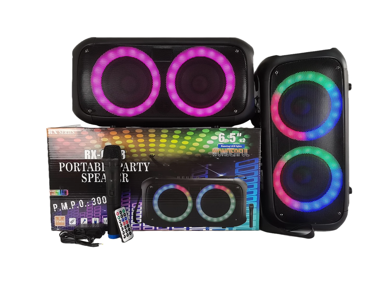 RX-6248 Dual 6.5-Inch Portable DJ Speaker with RGB Lights