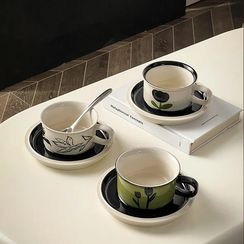 product finland vintage hand painted flower ceramic cup retro niche porcelain ceramics tea cup set latte coffee cup and saucer-63