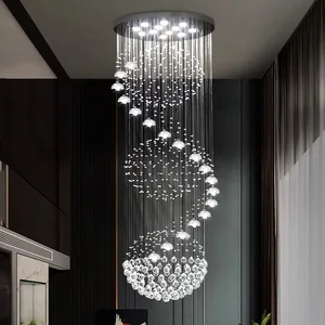 Luxury Large Gold Long Chandeliers Hotel Ceiling Hanging Pendants Light Led Staircase Modern Crystal Chandelier
