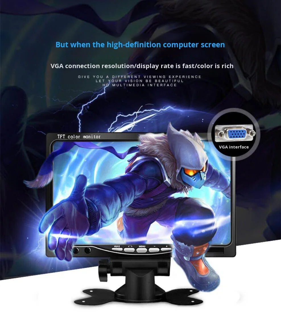 7 Inch Industrial Monitor Wall Mounted IPS Display Screen VGA AV TFT Plastic Small LCD Display Mini Monitor