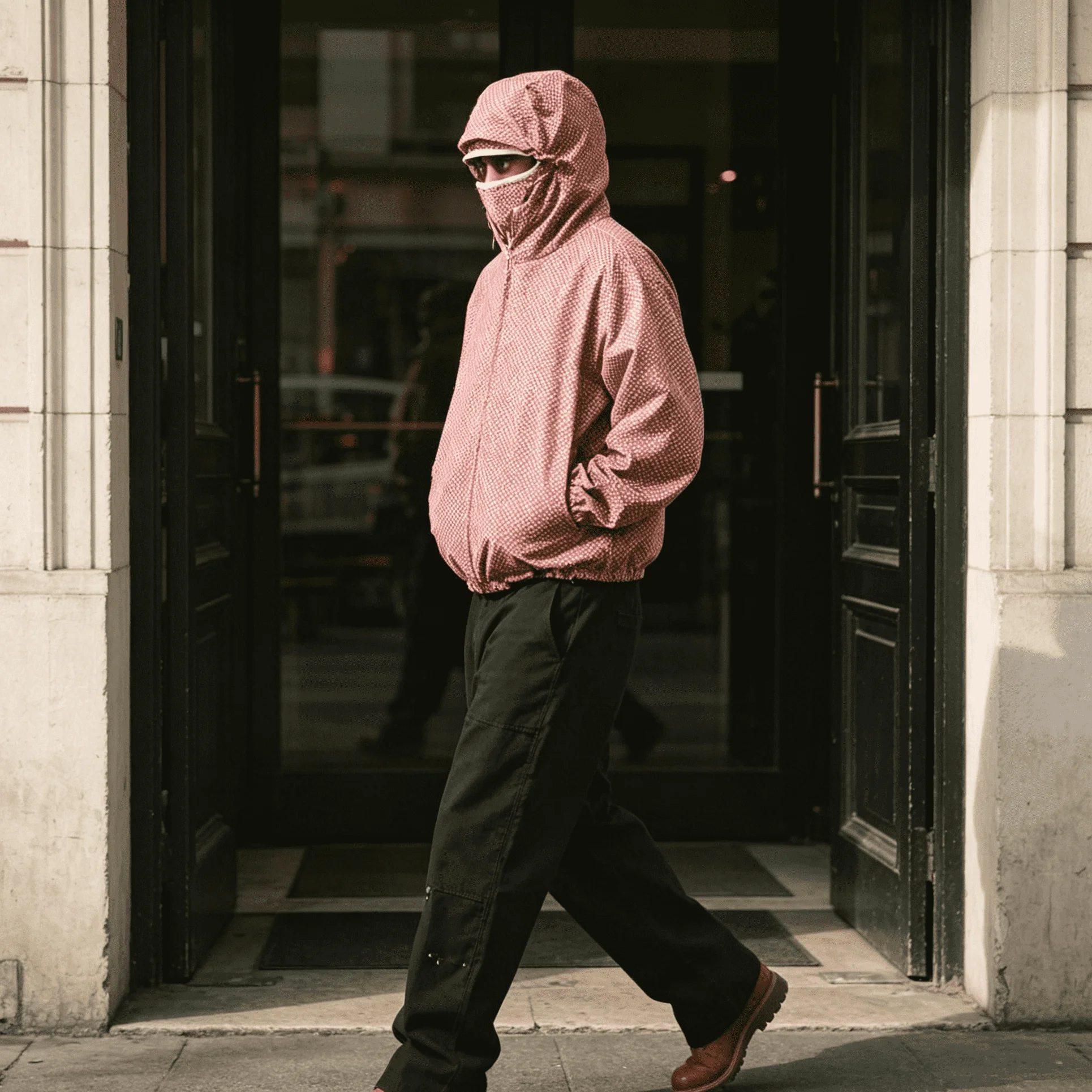 Custom OEM Minimal Micro Check Hooded Wind Jacket Cropped Drawstring Nylon Zip Outerwear Urban Daily Commute Casual Wear gallery 6