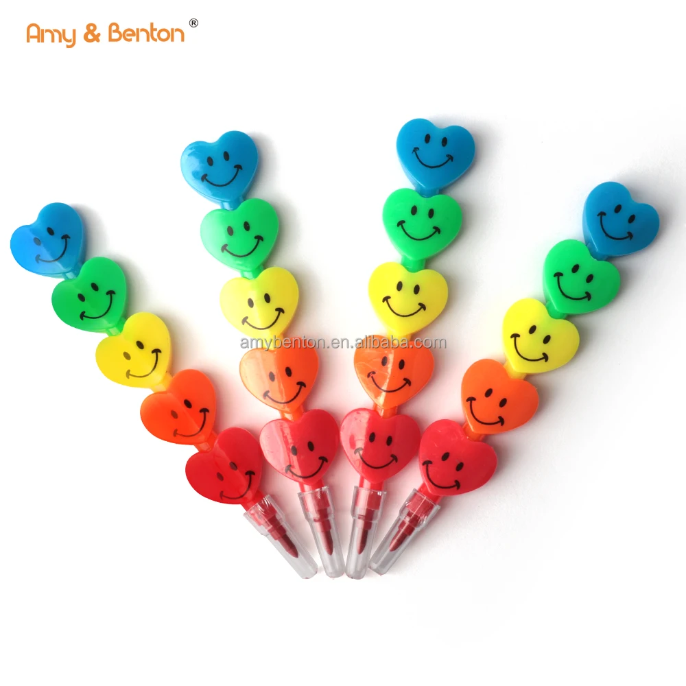 Cute Heart Shaped Stackable Painting Crayon 5 Colors Non Toxic Crayons Paint Crayons Stackable Toys for Kids