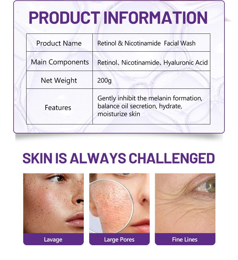 Retinol & Nicotinamide Whitening Reduce Wrinkle Face Cleanser Firming Moisturizing Mild Cleansing Repair Face Wash