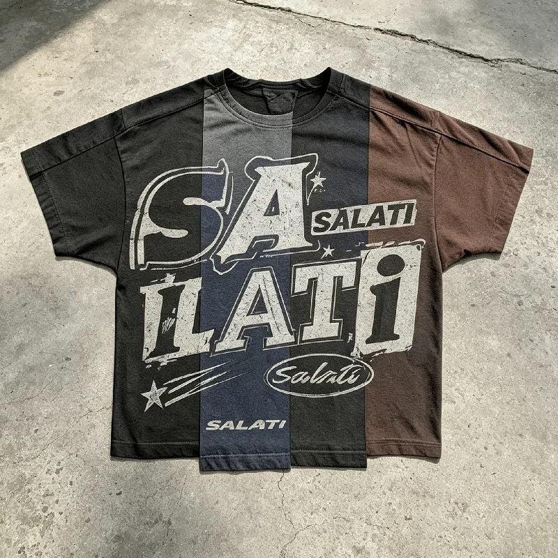 OEM Streetwear Men 100% Cotton Heavyweight Patchwork Loose Fit Anti Pilling Print Custom Embroidery Luxury T Shirt