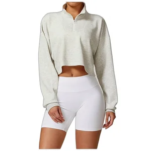 Women's Eco-Friendly Sportswear Gym Wear Tight-Fitting Zipper Sweatshirt and Hoodie Set Short Length Shorts Short Sleeve