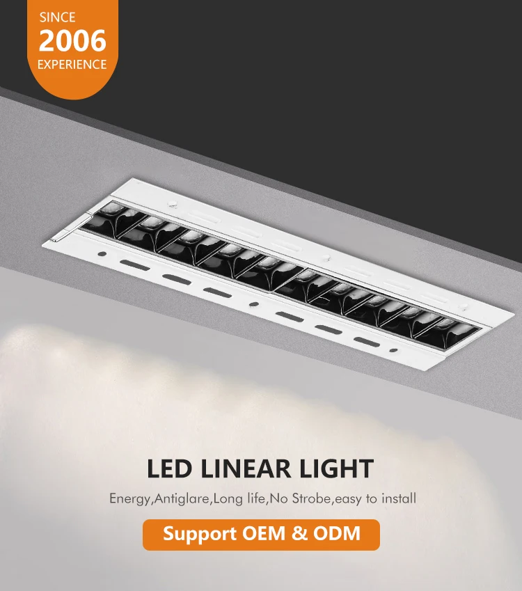 Energy Saving Anti Glare Recessed Strobe Free Office Home 2 4 10 20 30 W LED Linear Downlight