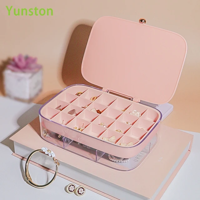 Dual-Layer Detachable Jewelry Storage Box Rectangular PS Plastic Dustproof Lid Multifunctional Design