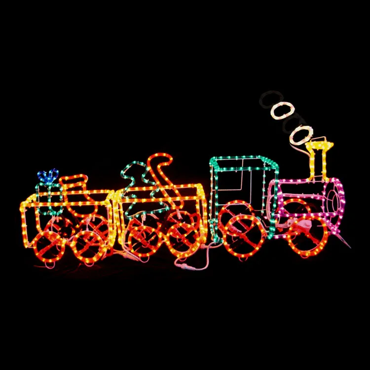 Factory Customized Illuminated Christmas Decoration Giant 3d LED Rope Light Train Motif Lights