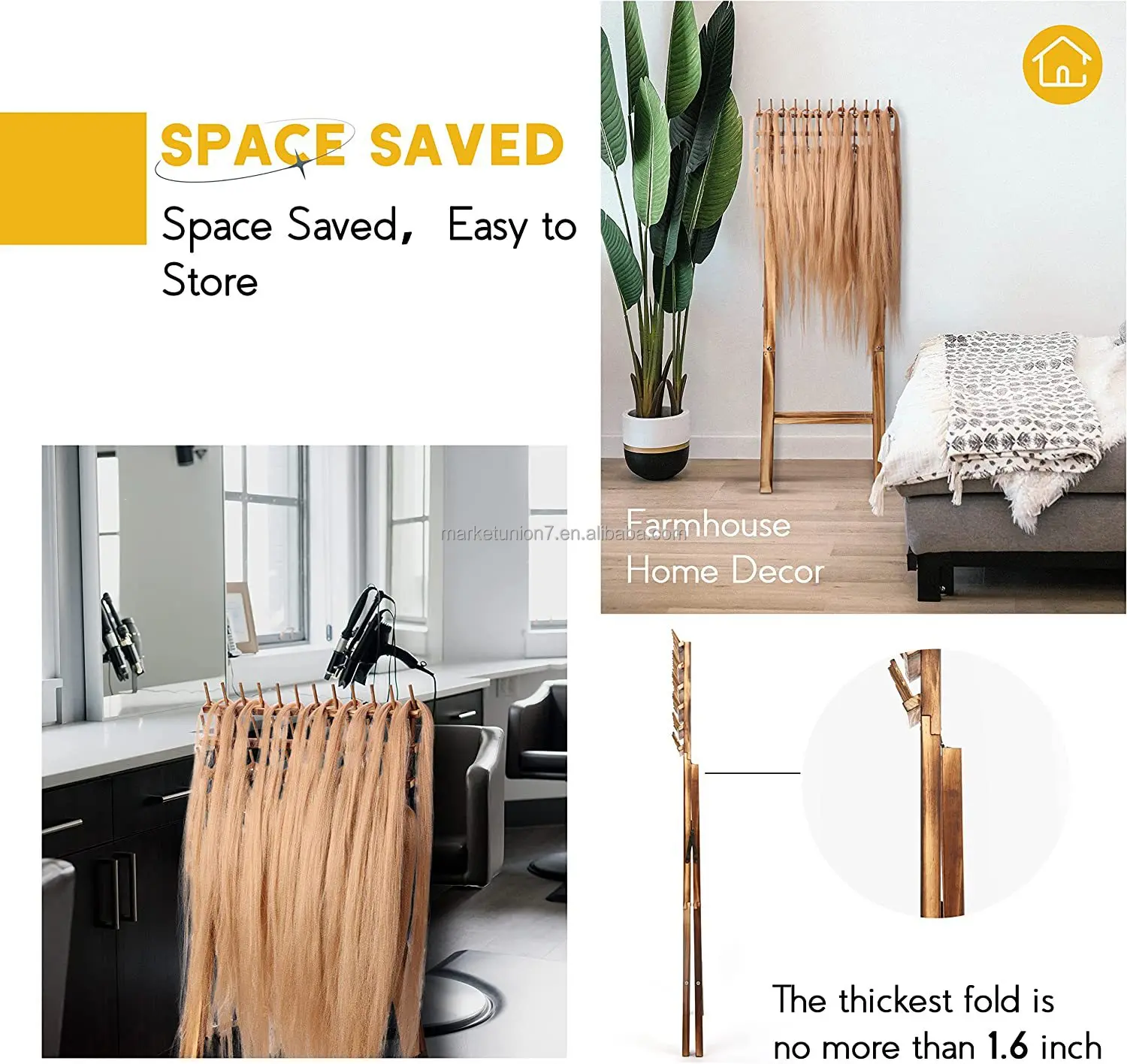 Collapsible Wooden Thread Rack Braids Braid Hair Extension Holder ...