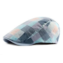 Wholesale Spring Summer Colorful Checked Cotton Flat Newsboy Cpas Retro Plaid Ivy Hats for Women Men