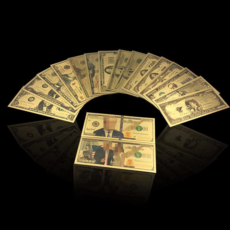 RTS Usd 1 2 5 10 20 50 100 Dollars Bill Money Plastic 24k Gold Silver Foil Banknote