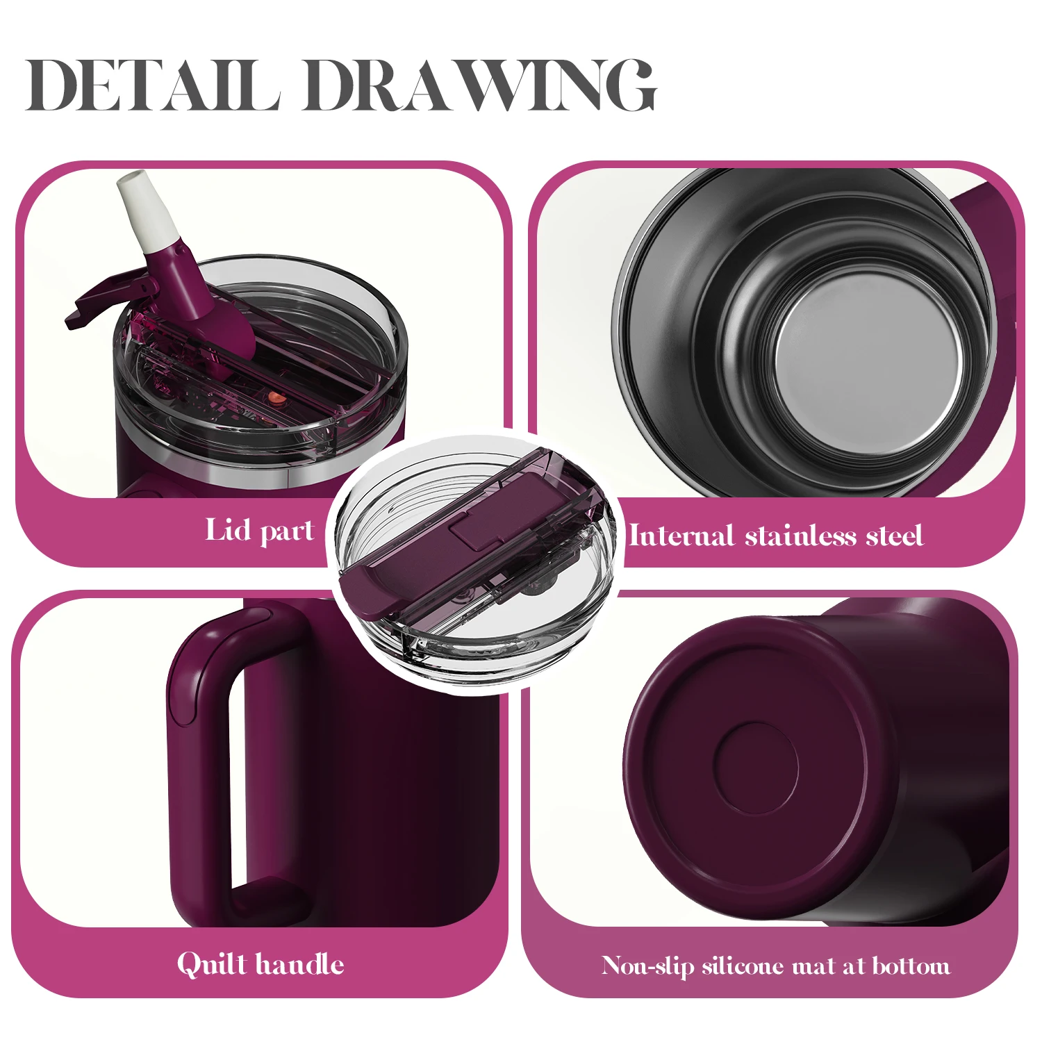 Custom 40 Oz Insulated Double Wall Stainless Steel Patent Lid Tumbler With Handle Travel Coffee Mug for Office Gift Set supplier