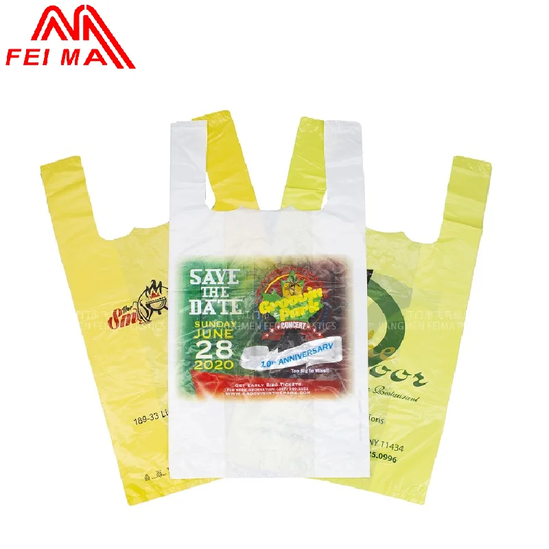 Custom Logo Printed Hdpe Ldpe Handbags Supermarket T Shirt  Shopping Bag Compostable Grocery Bags Single-layer Plastic Bags