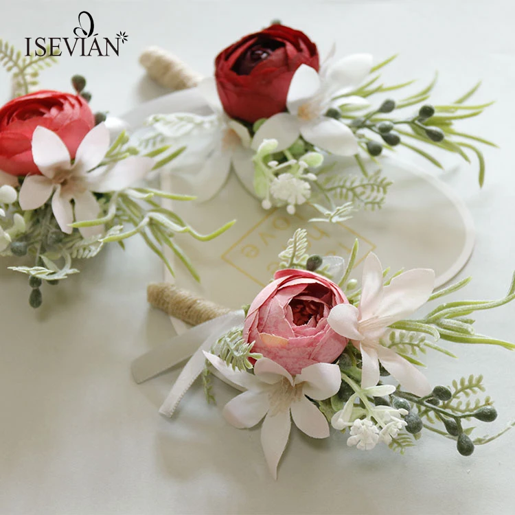 ISEVIAN Artificial Purple Bridal Flower Cheap Wedding Wrist Corsage