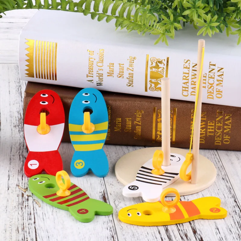 Wooden digital fishing set column game parent-child puzzle early education toys 3-7 years old kindergarten supplies teaching aid