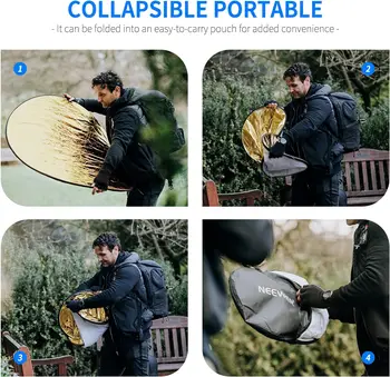 NEEWER 43 Inch/110cm Light Reflector Diffuser 5 in 1 with Bag Translucent Silver Gold White Black for Outdoor Lighting detail image