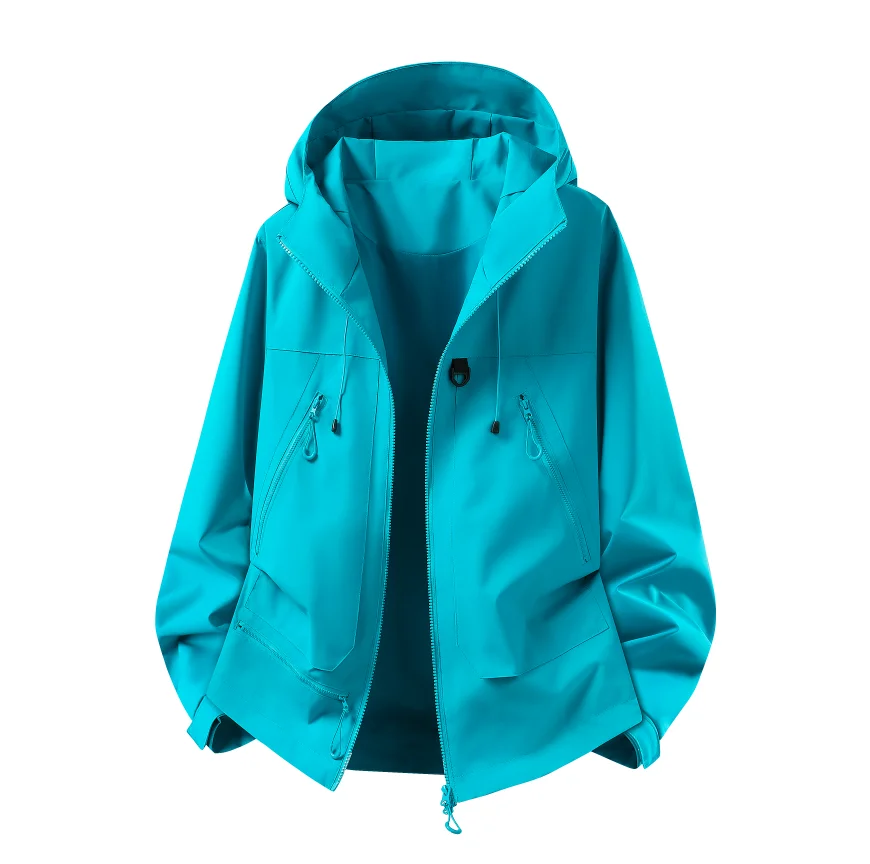 Solid Color Men's Lightweight Waterproof Windproof Hooded Softshell Jacket for Outdoor Sports Hiking Camping