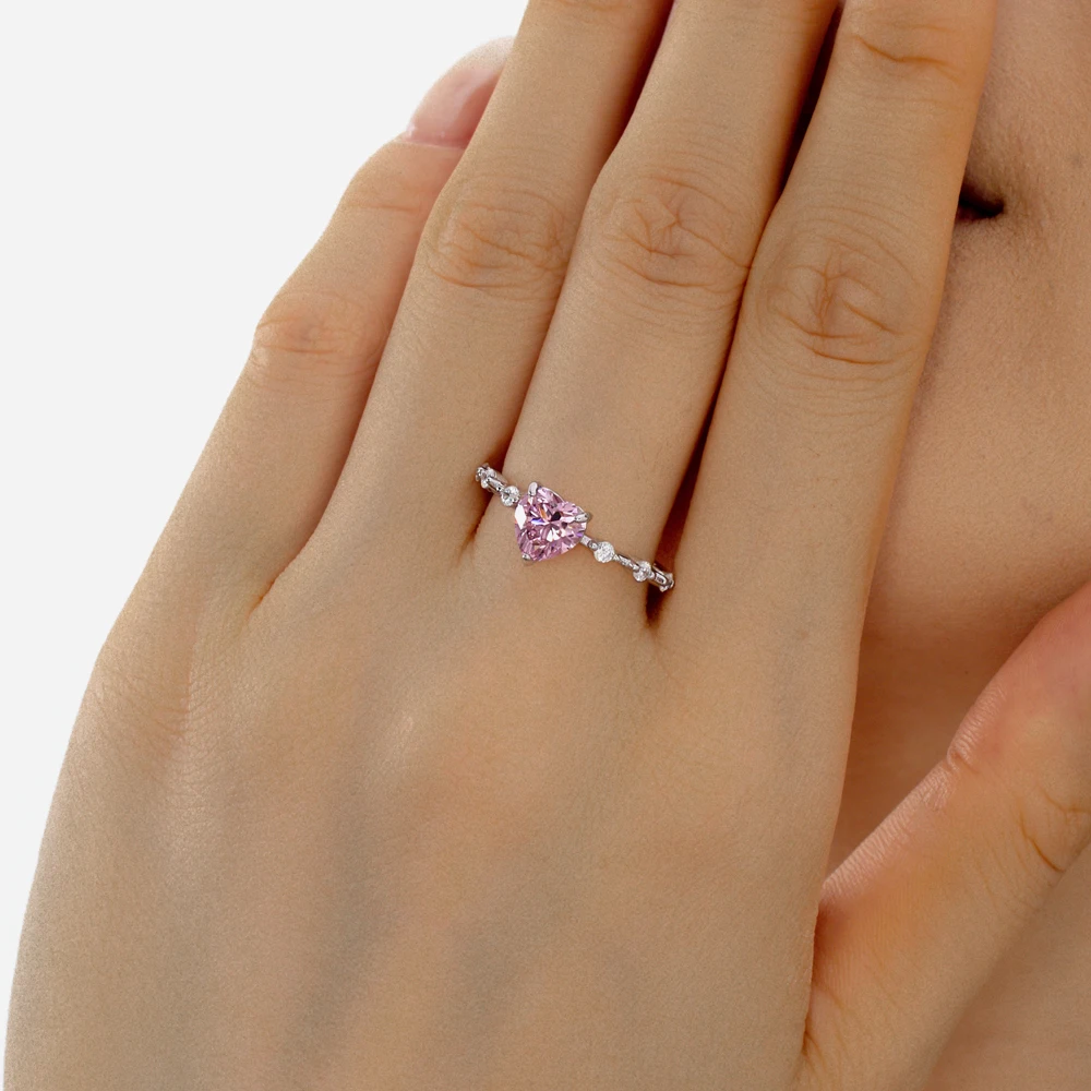 KAKODIY Iced Boutique Jewelry 925 Sterling Silver Pink Heart Ring Cubic Zirconia Engagement Wedding Ring detail 1