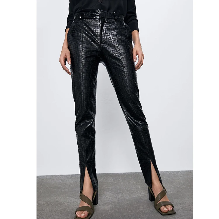 Wholesale Magicmk Fashion Women PU Pants Front Split Faux Leather Trousers Sexy Black Pants From m.alibaba.com