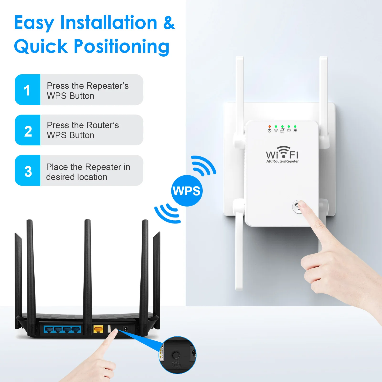 OEM logo 300M WiFi Extender Route Dual Band WiFi Repeater Amplifier WiFi Signal Booster for Home Easy Network