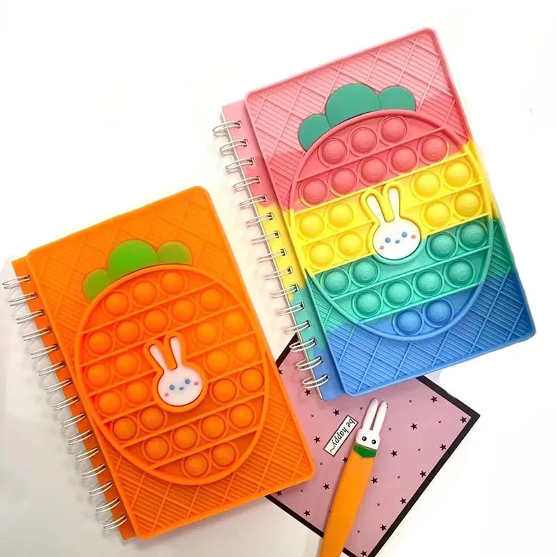 Newest Pop Itting A5 Notebook Fidget Toy Carrot Shaped Cover Cute Diary Notebook for School