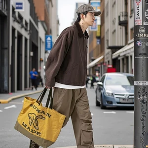 OEM Men's Vintage High Street Canvas Denim Jacket Embroidered Pattern Loose Oversized with Washed Decoration