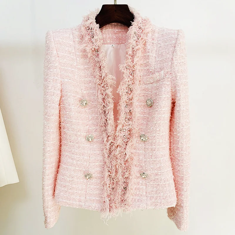 Shop Pink Plus Size Tweed Jacket by Migu - Winter Coat