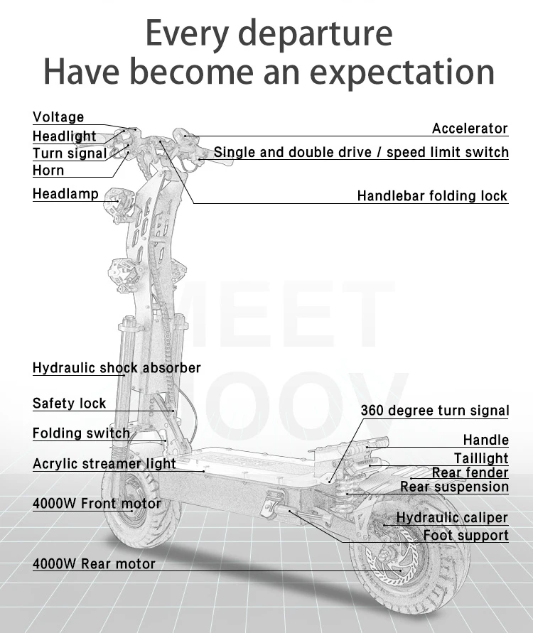 14inch Off Road Tire 72v 8000w Electric Scooters With 30ah To 100ah