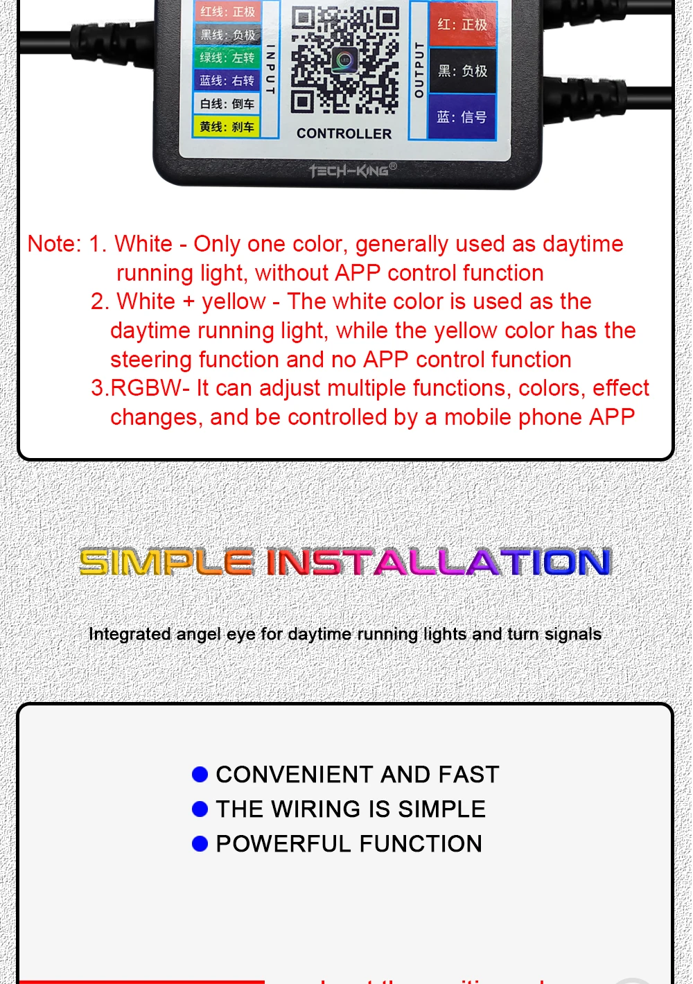 TECH-KING Hot Sale 5D LED 2.5/3.0inch Angel Eyes RGB App Control Decorative Auto Accessory with Angel Eye Daytime Running Lights