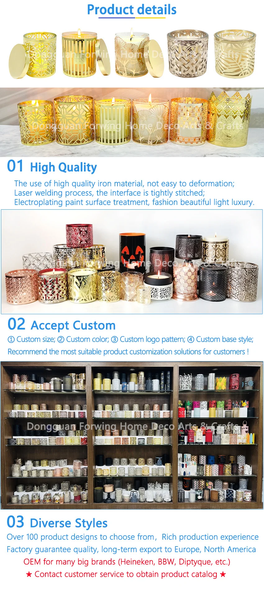 Factory Direct Sale Customized Logo Glass Candle Jars Luxury Hollow Metal Candle Sleeve Holders details