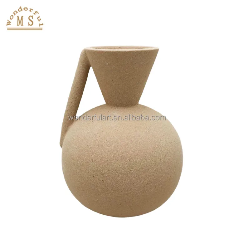 Porcelain Home Decor Flower Vase handicraft succulent Ceramic sandy glazing bottle portable flowerpot handle garden planter