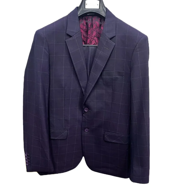 2024 OEM ODM Customization Solid Men's TR suits Men business Luxury 2 Piece Set suits blazer Men's dress purple plaid suits