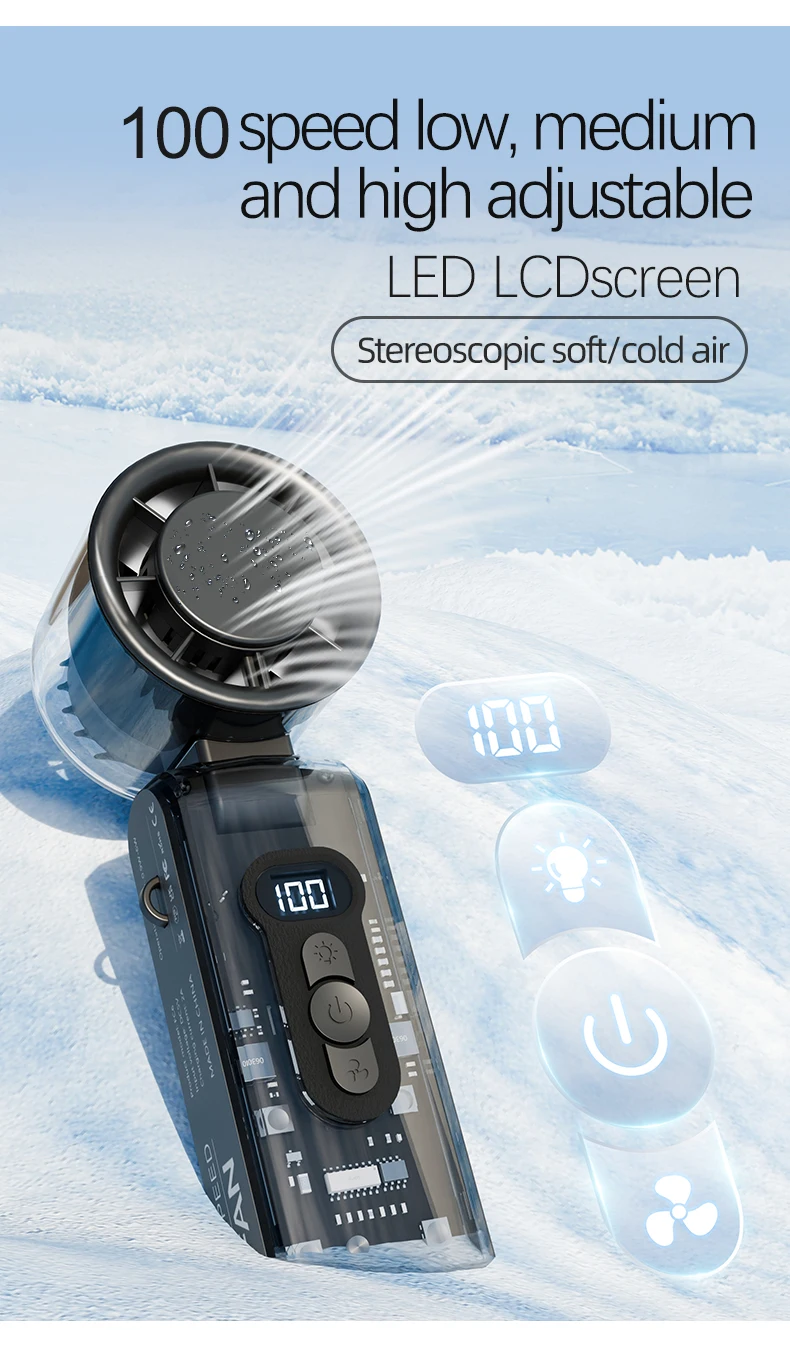 New Arrival Portable Mini Rechargeable High Speed Powerful USB Mini Fan with Digital Display Outdoor USE