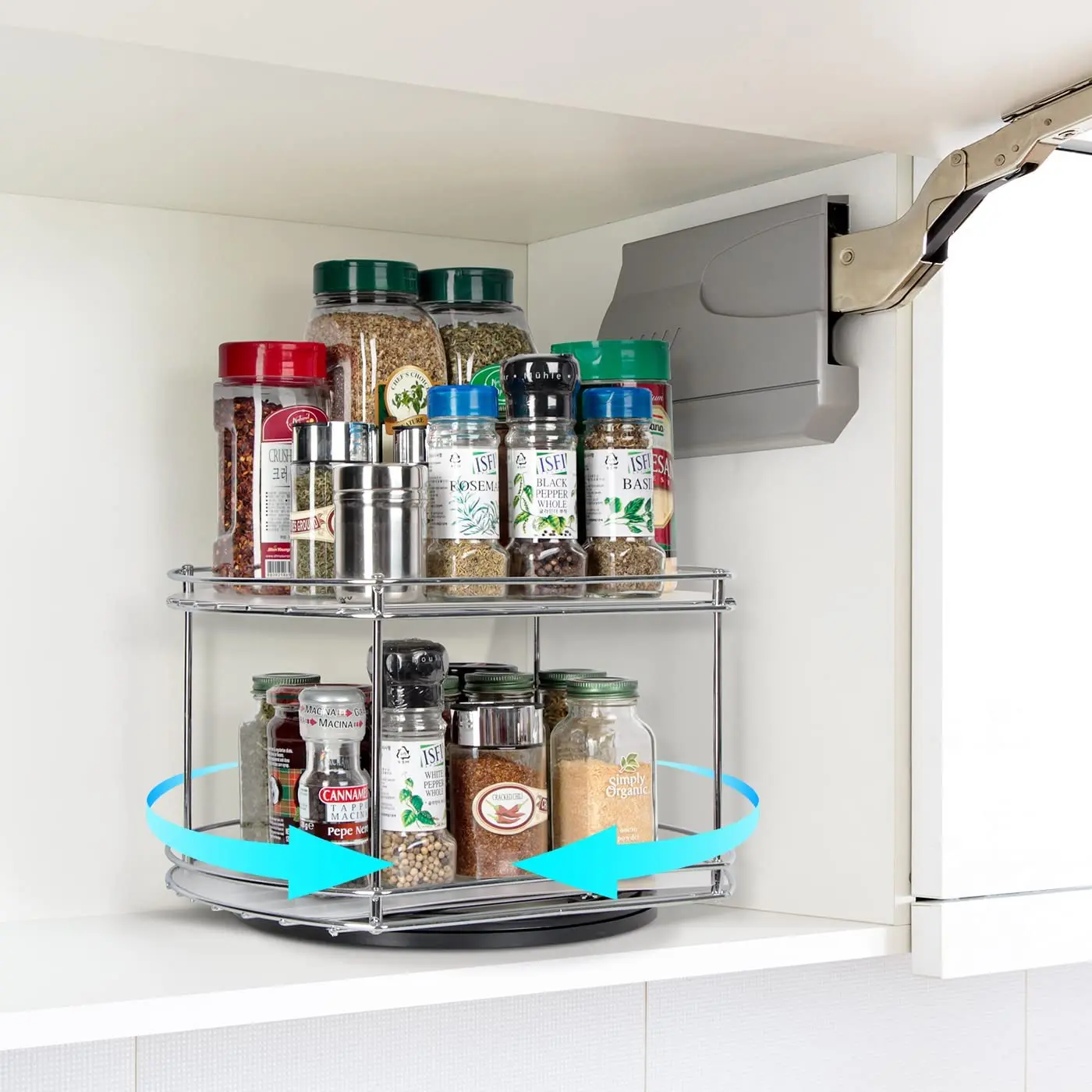 2 Tiers Turntable Organizer Rotating Spice Rack Storage