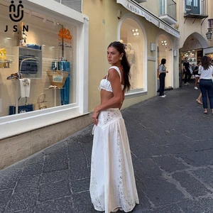 JSN 2026 Customized New Solid Color Sexy Low Waist Beach Dress Bikini Swimsuit Cover-up Hollow Out Lace Beach Dress for Women