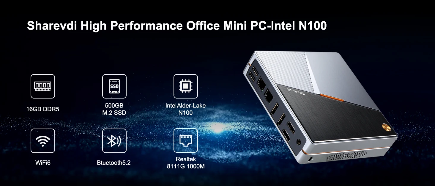 Mini Desktop PC Intel Alder Lake N100 2*Ethernet LAN 2* 1*DP for