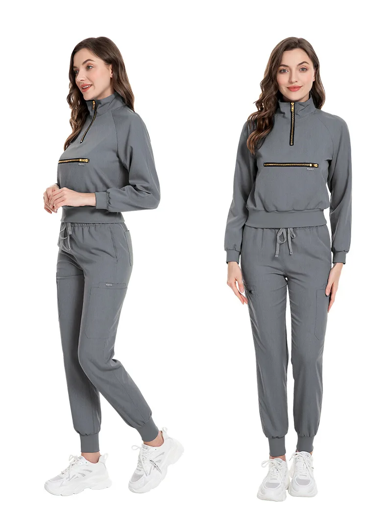 Fashion Nursing Uniform Sets for Hospital Nurse Uniforms Stand Collar Long Sleeve Scrubs Sets Elastic Fabric Autumn Style