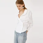Blouse Women Blouse Shirt Hot Sale Designer Fashionable Elegant Women Blouse Irregular Button Placket Slim Waist Pleats White Cotton Shirts