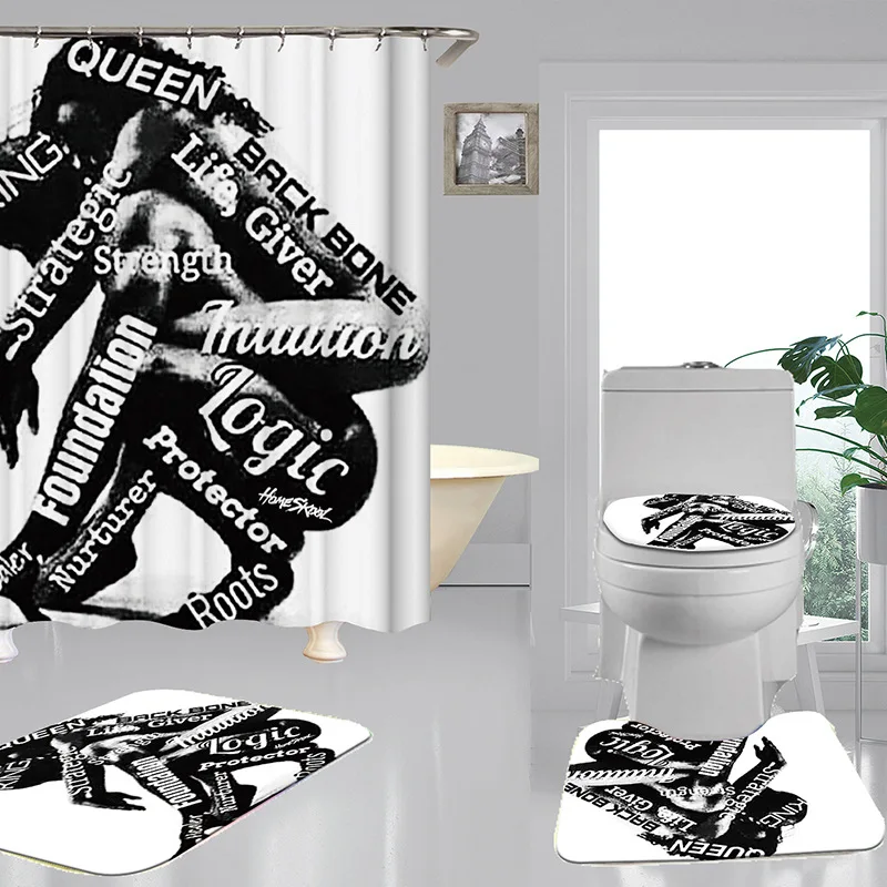 4-Piece Shower Curtain Set With Bath Mat & Toilet Cover – Waterproof Polyester 72x72 Inch | Non-Slip Rugs