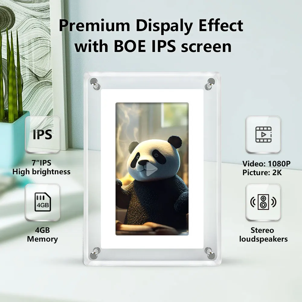7 Inch IPS 4GB Memory Floating Magic Mirror LCD Digital Photo Frame Make up Acrylic Playing Video Pictures