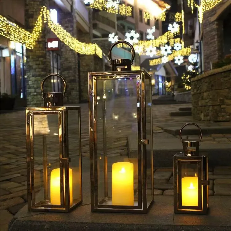 Manmiao Metal Set of 3 Stainless Steel Candle Holder Lantern Decorative Lantern for Home Decor