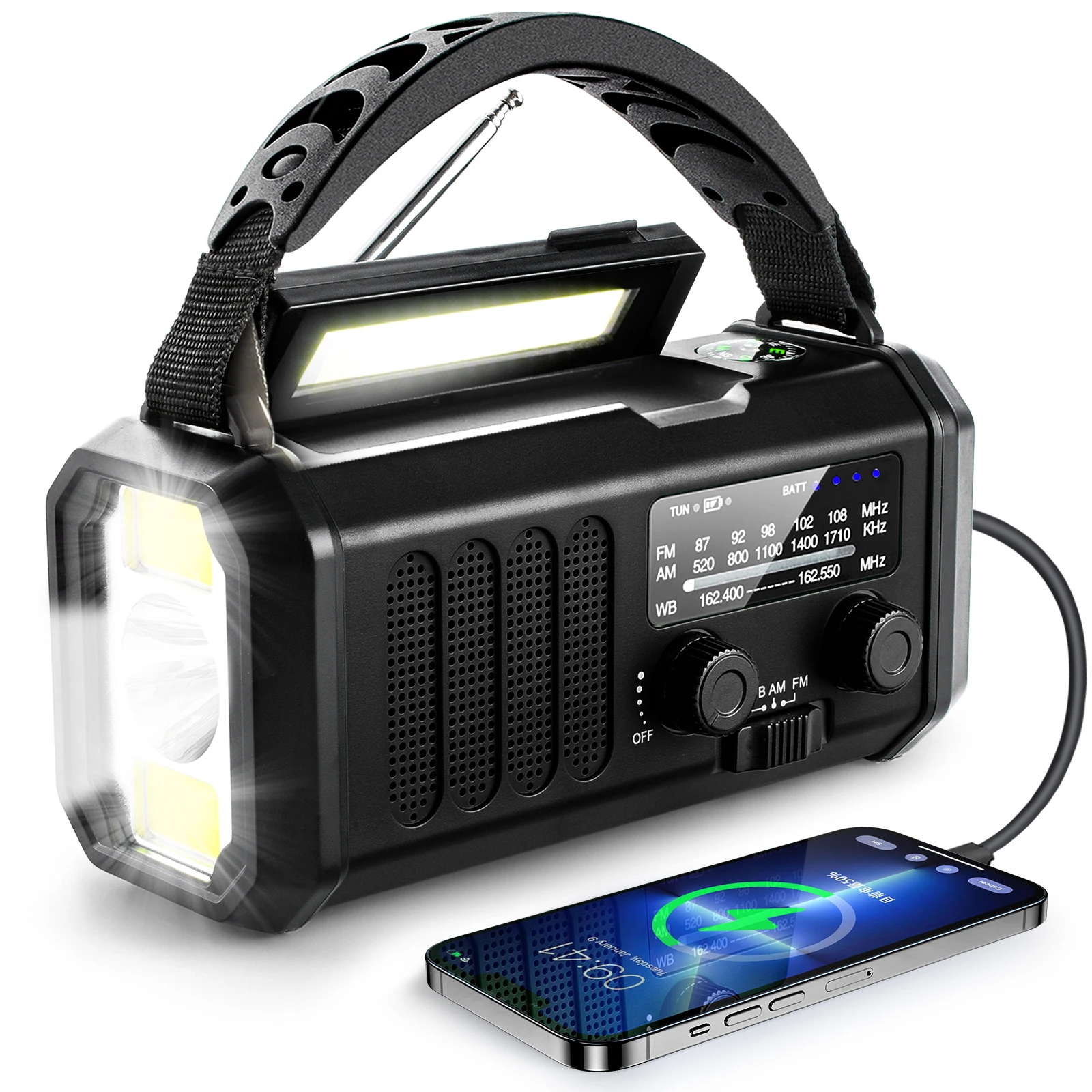 Cankypu Emergency Radio Hand Crank Solar Radio 1200mAh Rechargeable